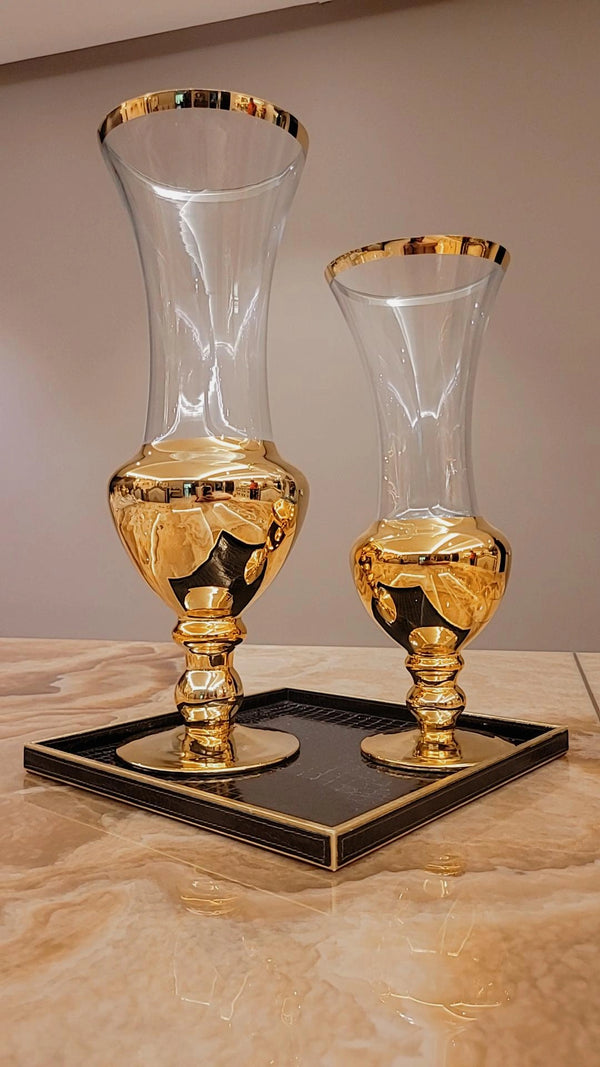 Laura|Metallic Gold Rim Flute Glass Vase