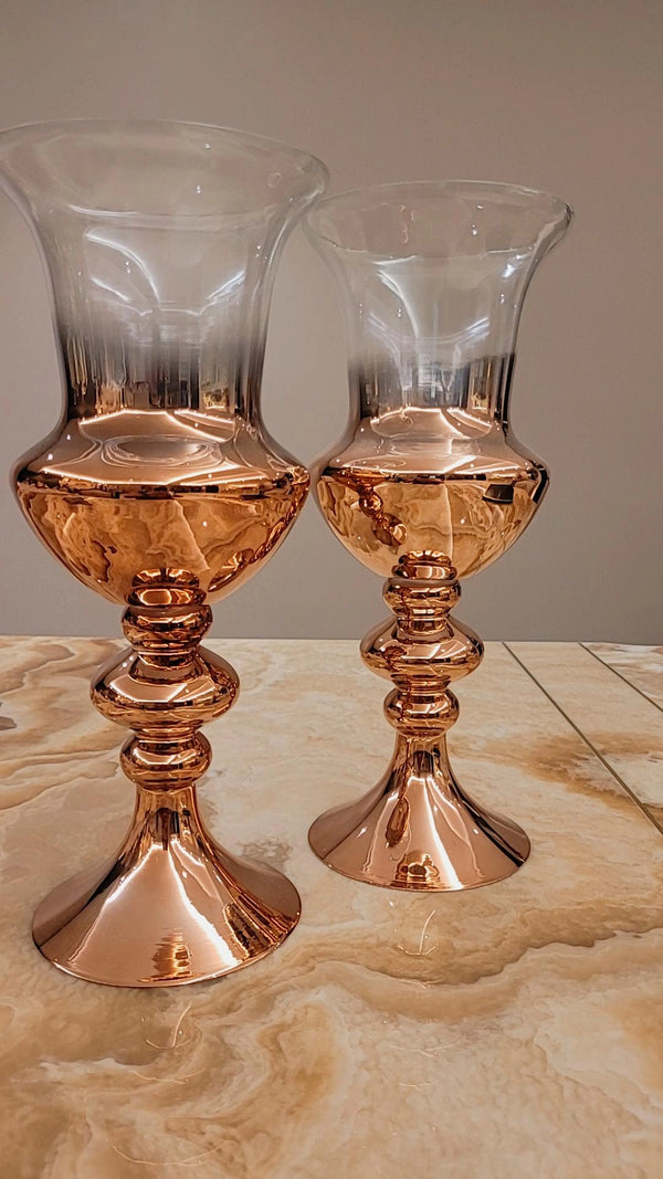 Rosaline|Metallic Rose Gold Flute Glass Vases|Candle Holder