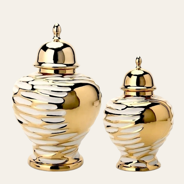 Shein|Metallic Gold White Temple Jars