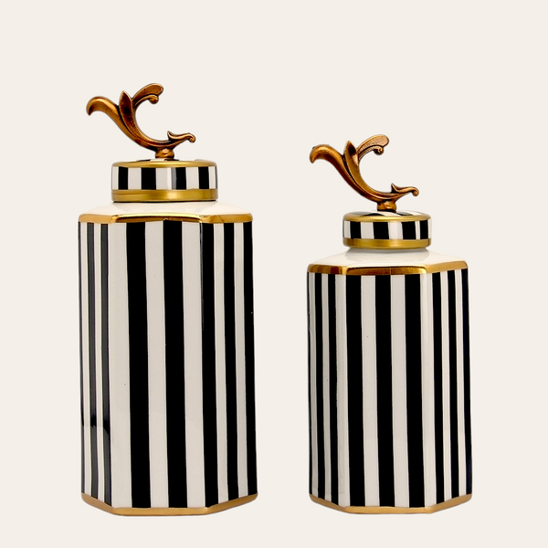 Monochrome|Striped Black White Ginger Jars