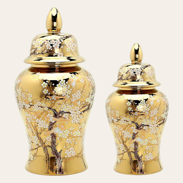 Sakura|Luxe Golden Chinoiserie Temple Jars