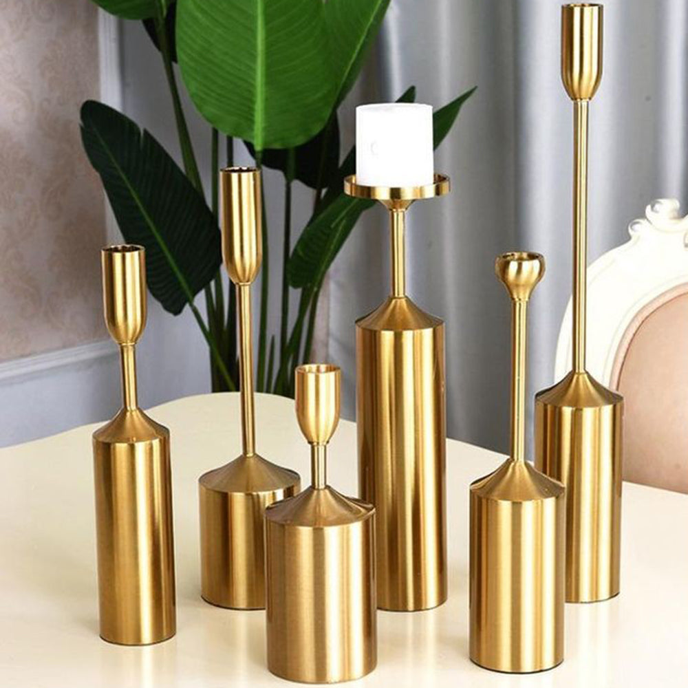 Gold metal candle stands set of 6 pieces 