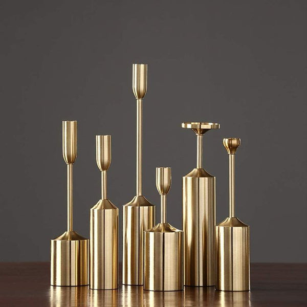 Gold metal candle stands set of 6 pieces 