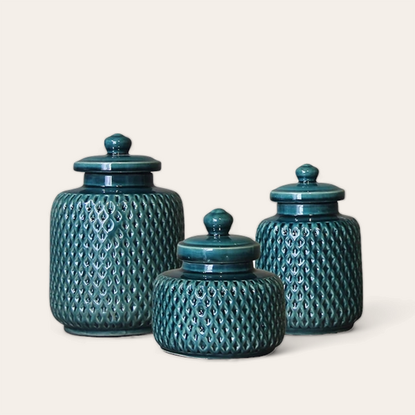 Myrah|Teal Ginger Jars|Set of 3