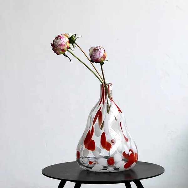 Scarlet|Luxe Red White Spotted Glass Vase